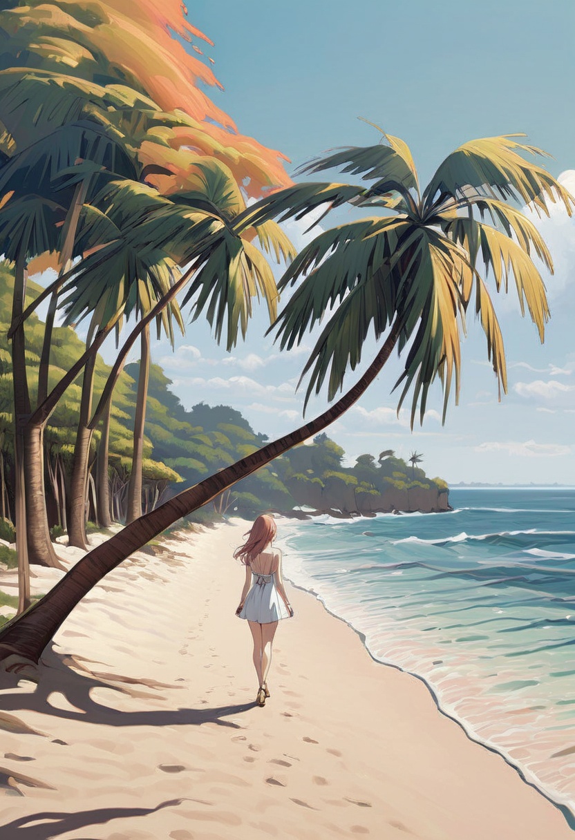 Beach,  trees,  1girl on Tensor.Art