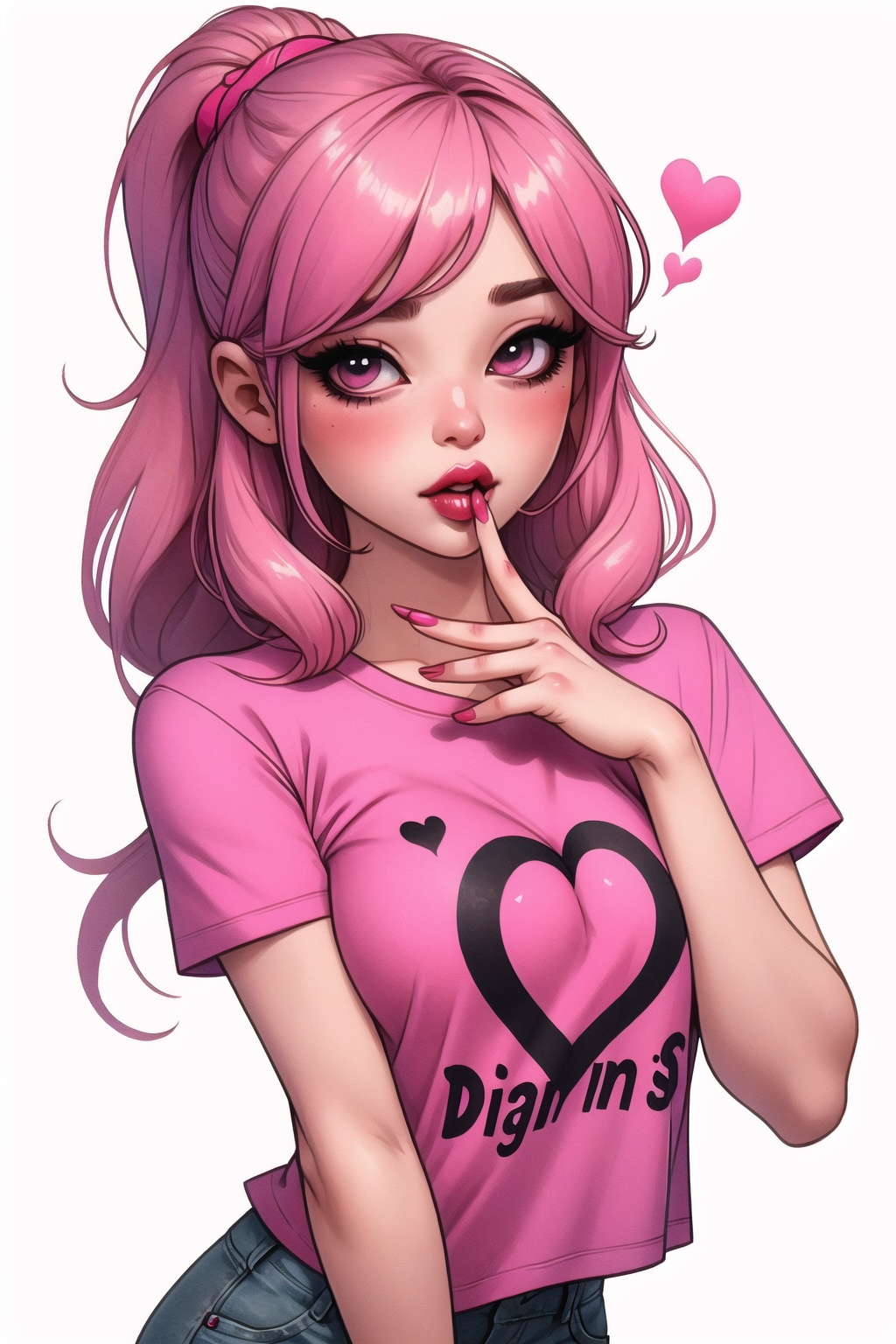t shirt design deadly sin lust depicted as a sexy woman blowing a heart shaped kiss in the colour pink t shirt design,  Cu...
