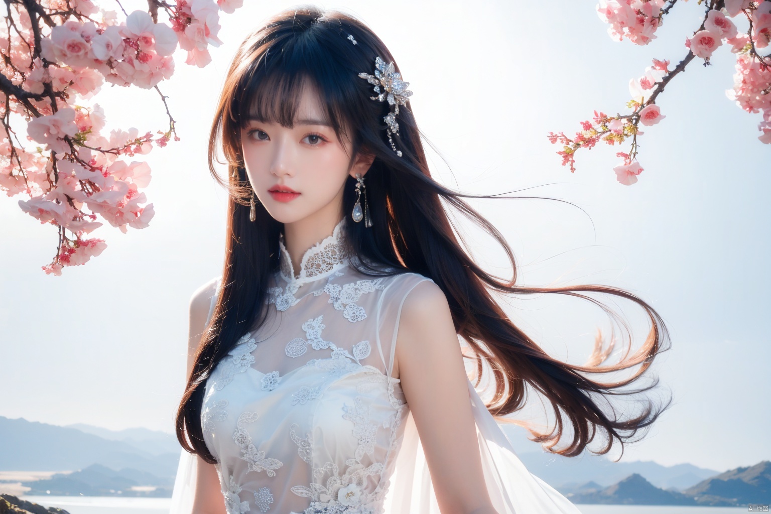  ((4k,masterpiece,best quality)), 
ruomeng135, 1girl, solo,long hair, black hair, dress, dragon, jewelery, photography,moyou,flower shadow