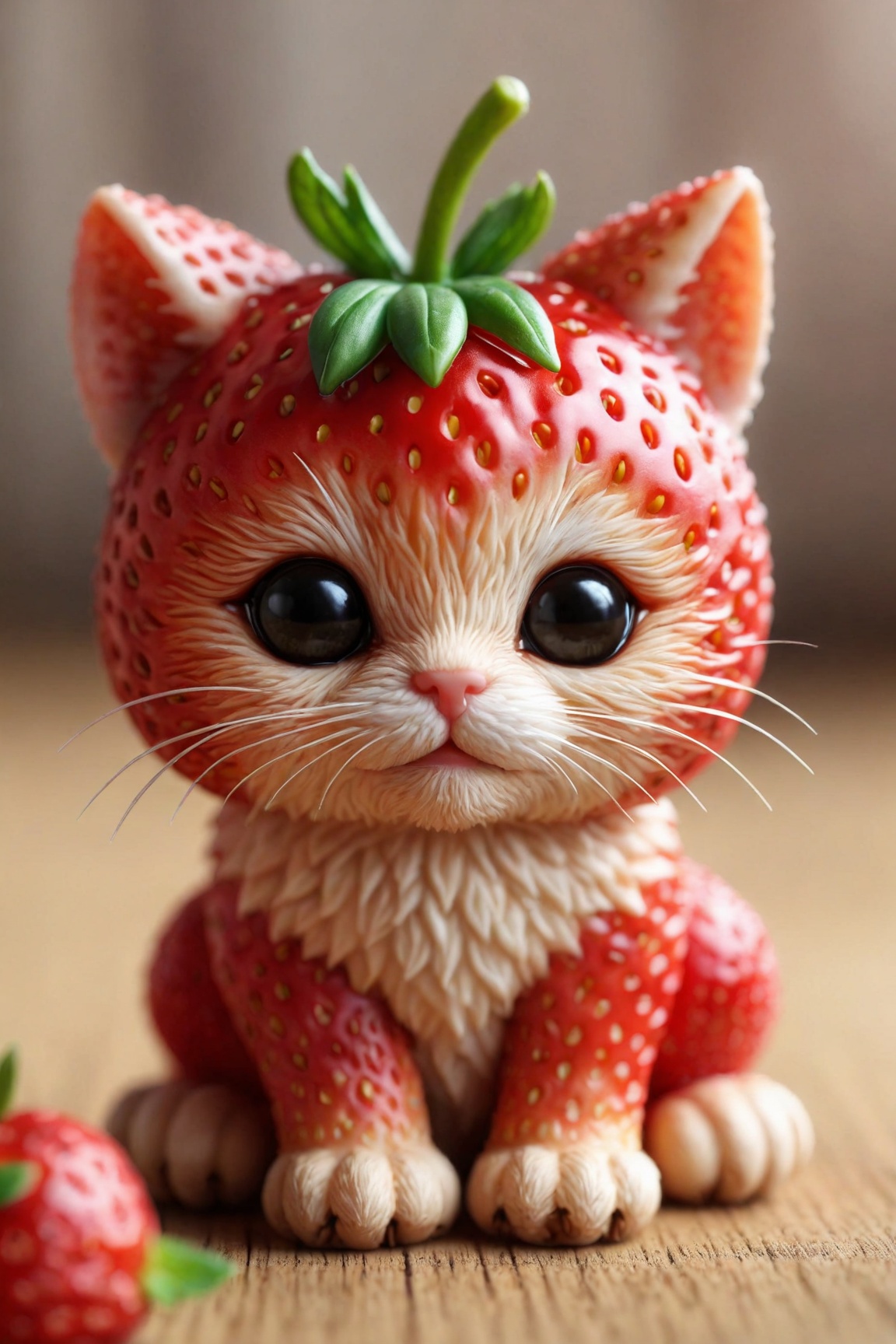 detailed realistic close up of a strawberry shaped like a kitten,  sitting,  natural light on Tensor.Art