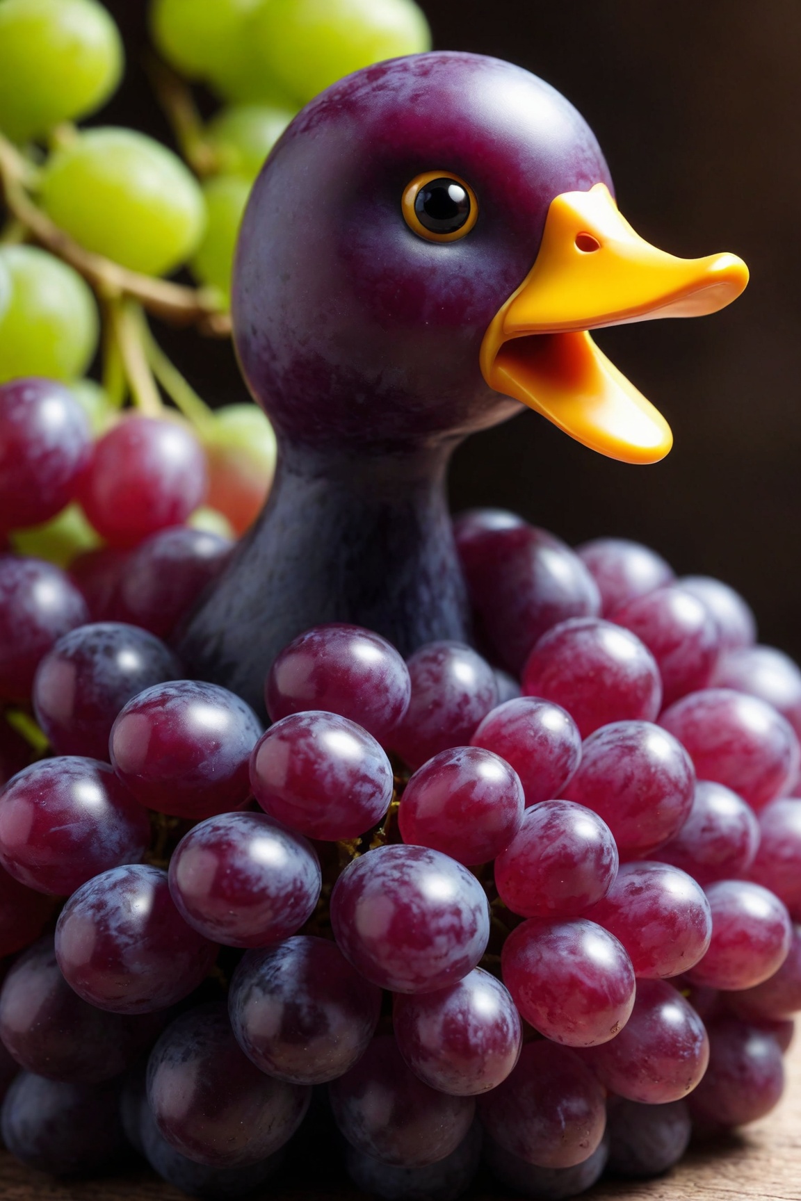 detailed realistic close up of a grape shaped like a duck,  sitting,  natural light on Tensor.Art
