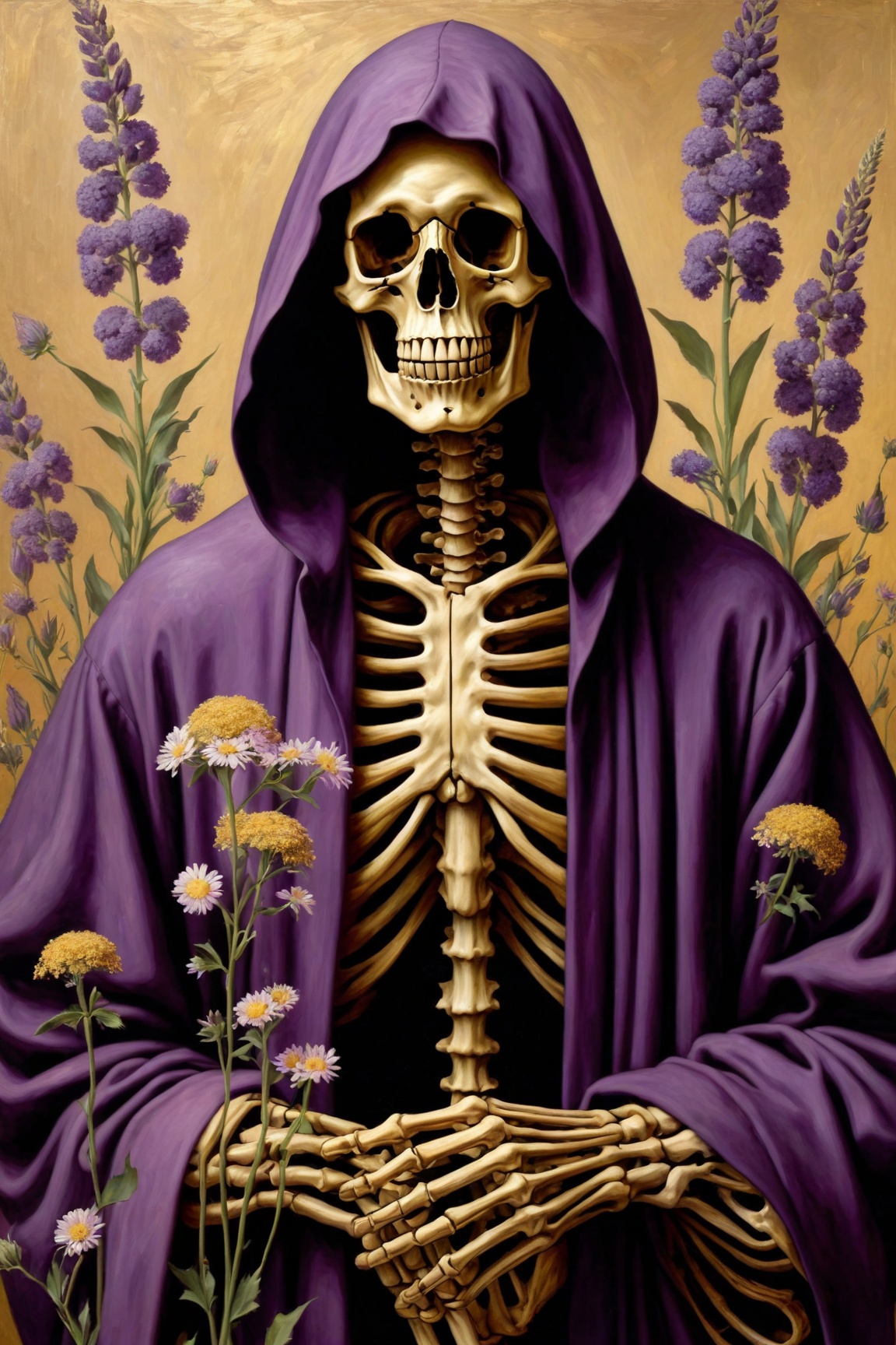 masterpiece,  skeleton in a dark purple robe,  hooded on Tensor.Art