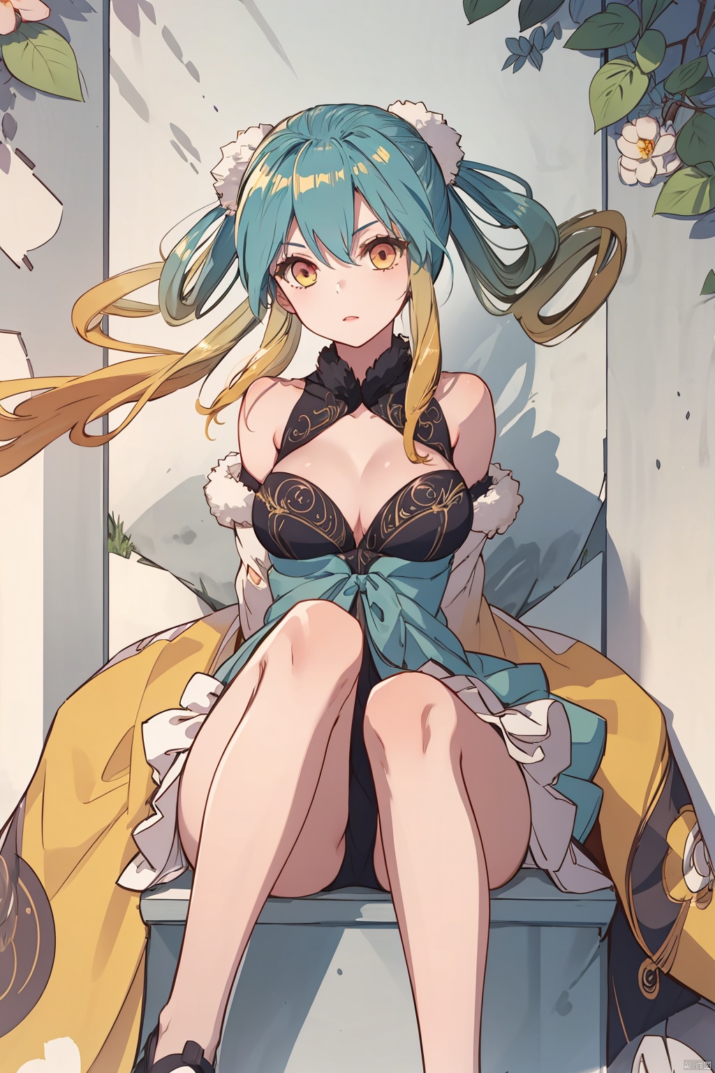 spread legs,  lying,arms behind back , spread legs, straddle,1girl, solo, long hair, breasts, looking at viewer, blonde hair, large breasts,