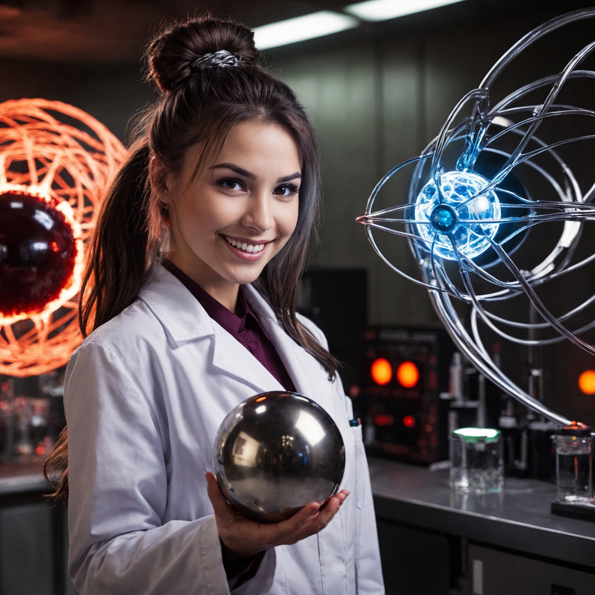 photo,  a science lab,  glowing metal ball attached on Tensor.Art