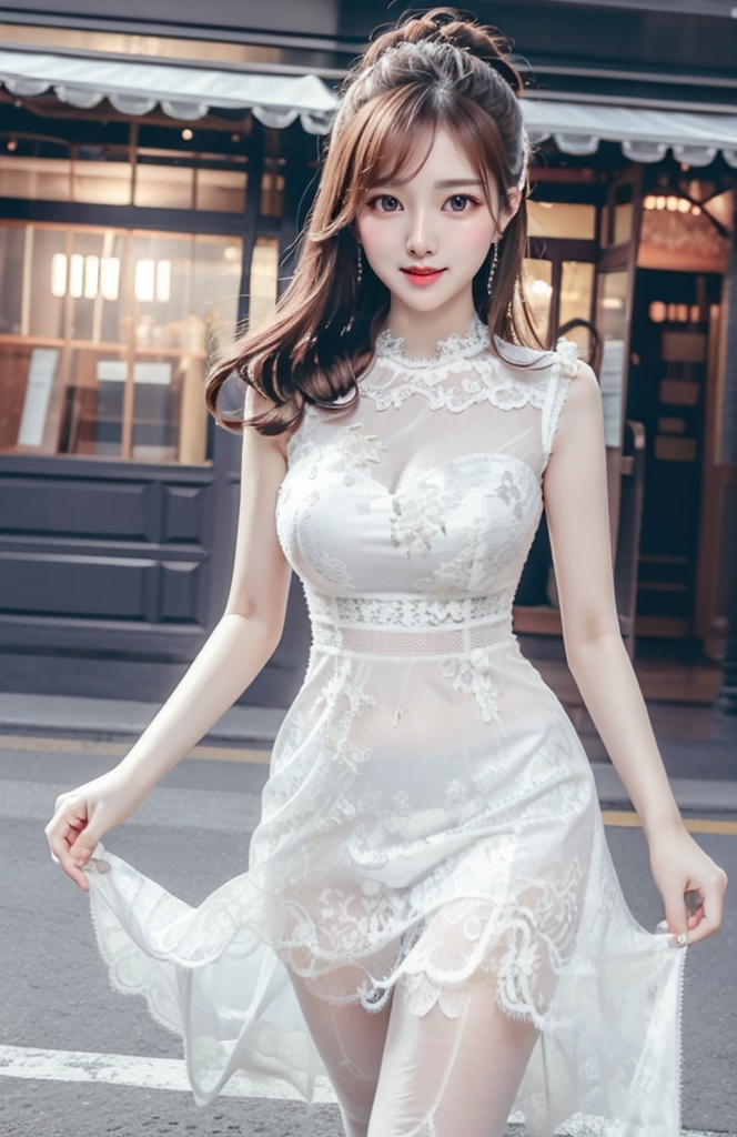 1 beautifu lady with curvy shape,  joyful,  wearing (white dress) on Tensor.Art