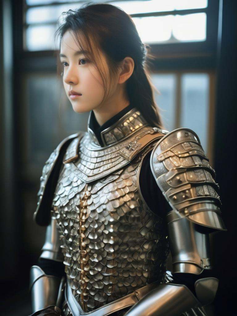 a masterpiece of film Photography,  a girl in a armored_dress,  looking at viewer by izitn on Tensor.Art