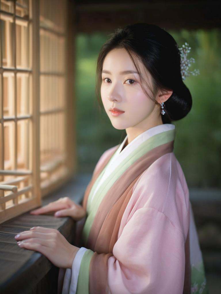 a masterpiece of film Photography,  a girl in hanfu,  looking at viewer by izitn on Tensor.Art
