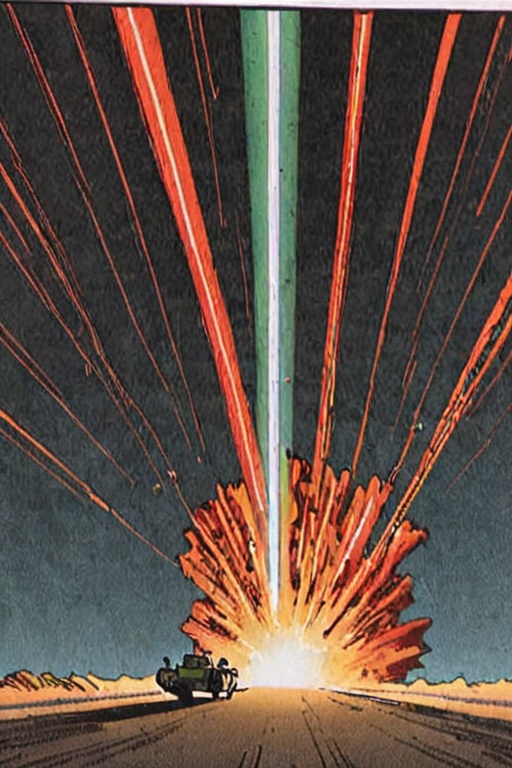 Comic panel illustration of a space laser firing ,  akira style on Tensor.Art