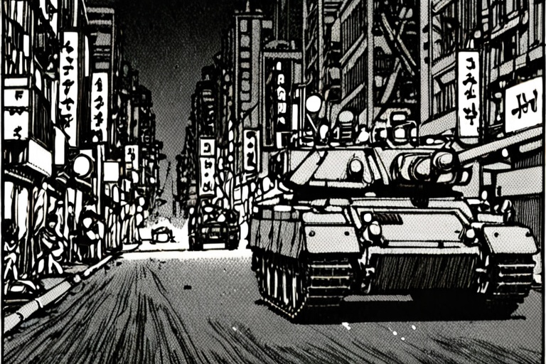 a black and white comic book illustration of a **** on the streets of new tokyo at night,  style akirabw on Tensor.Art