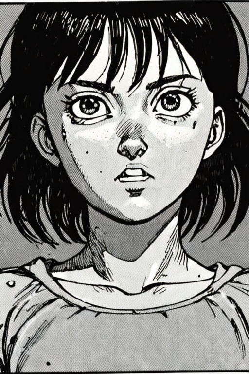 a black and white comic book illustration of a girl,  style akirabw on Tensor.Art
