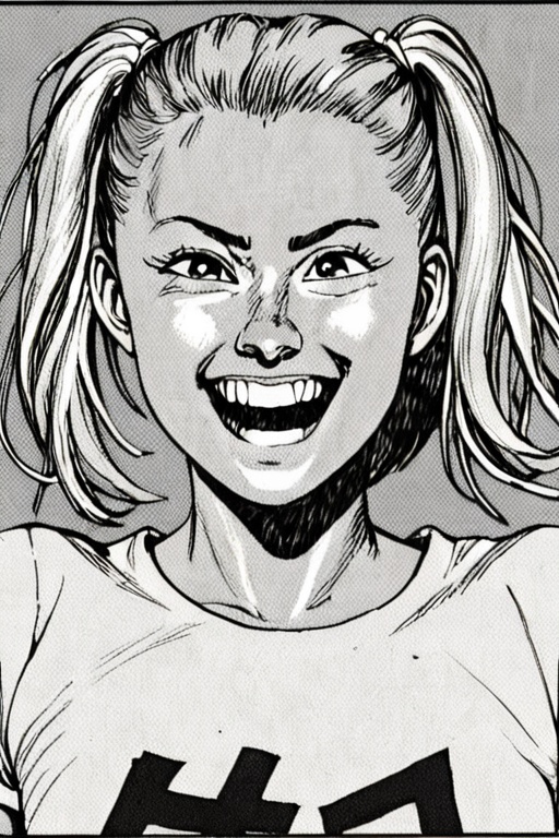 a black and white comic book illustration of a woman,  cropped torso,  happiness expression on Tensor.Art