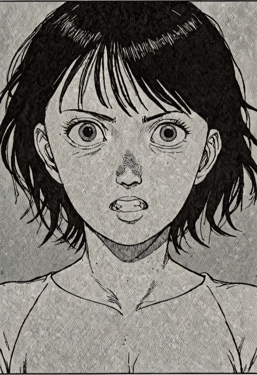 a black and white comic book illustration of a girl,  style akirabw on Tensor.Art