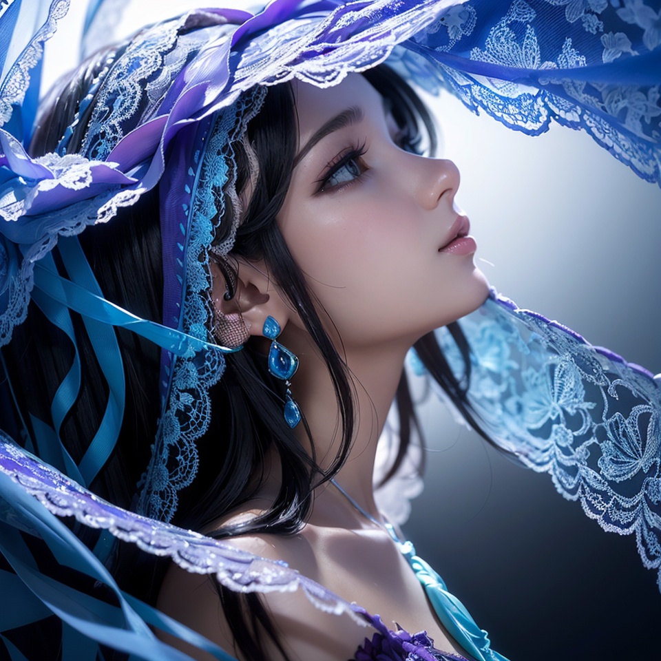 HDR:1.2),  A captivating mixed media masterpiece showcasing a mysterious veiled woman. The delicate lace pattern on her ve...