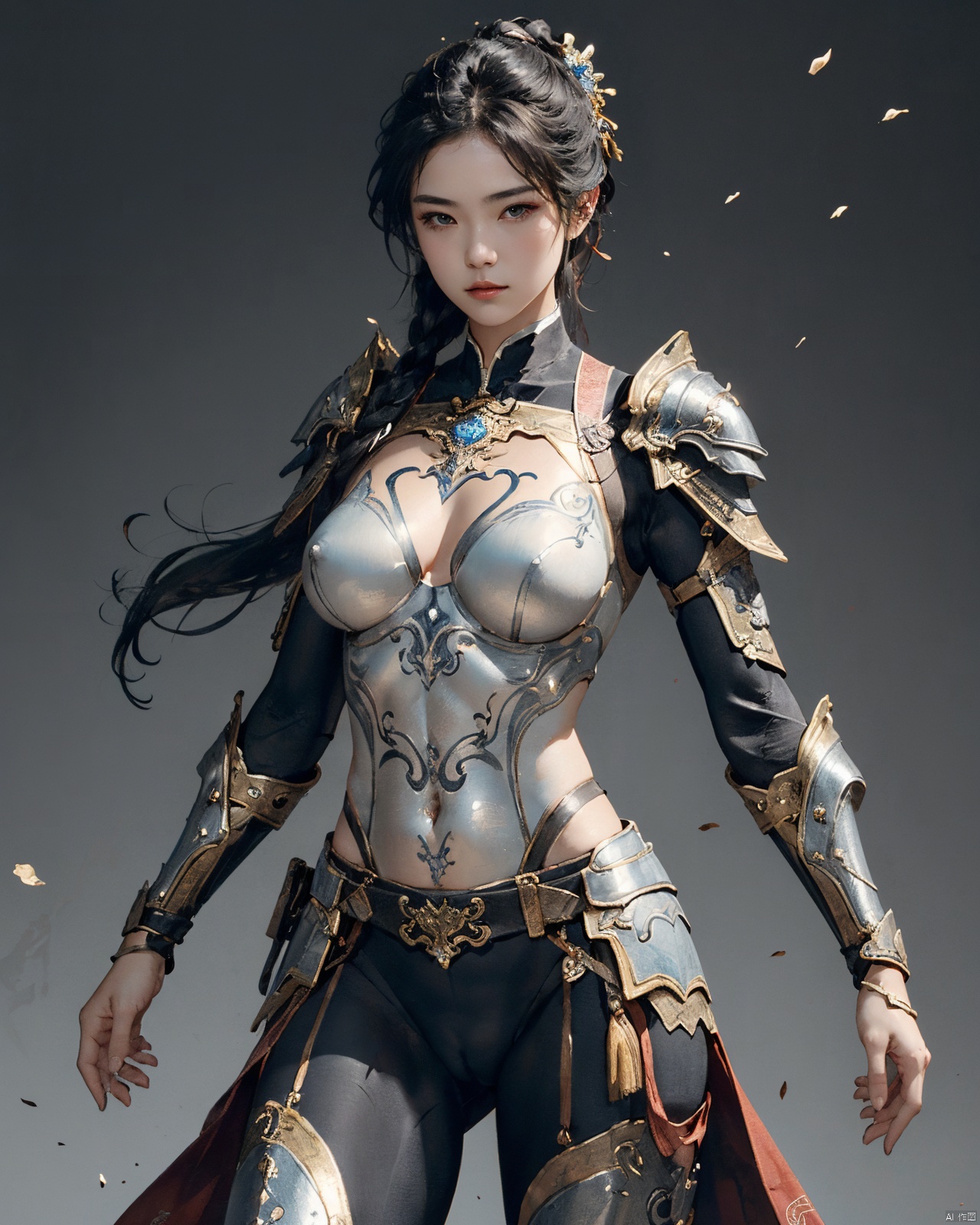  masterpiece,best quality,1girl, beautiful chinese girl, (beautiful detailed armor), (silver armor),(bodypaint:1.2),silver overall bodysuit,
Game art,The best picture quality,Highest resolution,8K,(Female Warrior),looking at viewer,
An eye rich in detail,(knightess),Elegant and noble,indifferent,brave,metallic breastplate,pauldron,gardebras,(cameltoe),
(Ancient runes of light,Combat accessories with rich details,Metallic luster),simple background,
(super fucking cool:1.2),