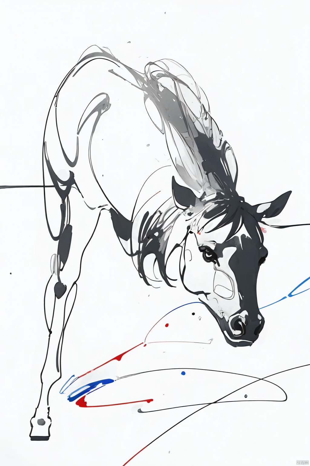 Chinese_zodiac, horse,Chinese zodiac, simple drawing, One stroke of painting, a line art, black lines, white background