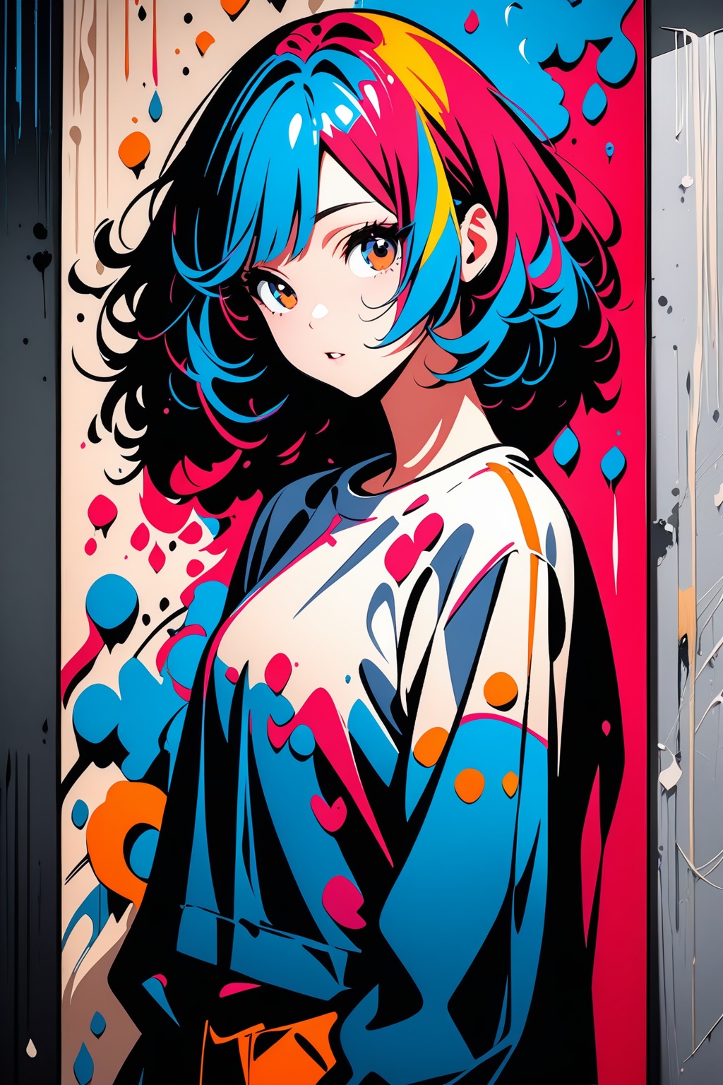 Very beautiful and charming girl,  casual clothes,  ink brushes in background on Tensor.Art