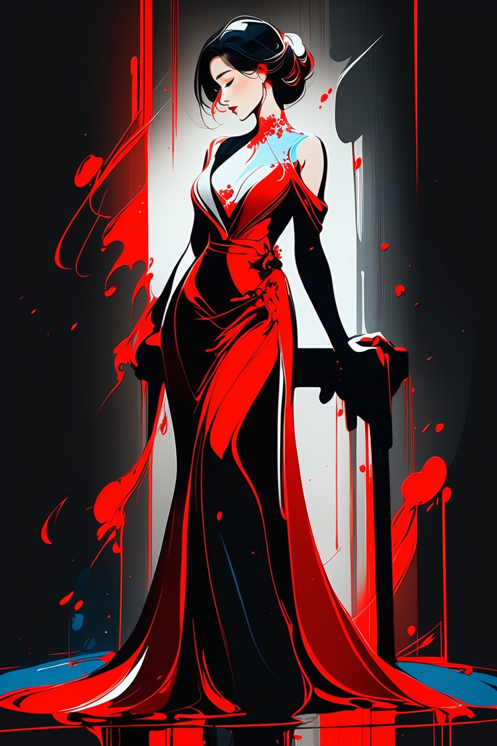 elegant woman. red ink,  masterpiece,  piece of art on Tensor.Art