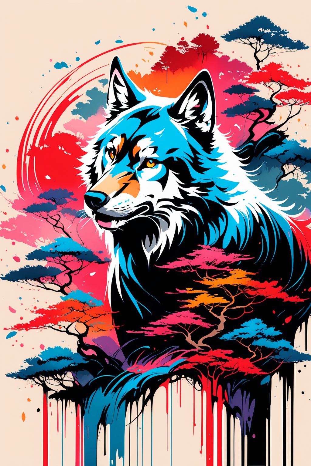 A very beautiful wolf in sumi-e art style,  masterpiece,  coloful on Tensor.Art