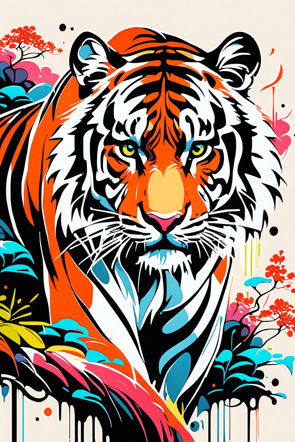 A very beautiful tiger in sumi-e art style,  masterpiece,  coloful on Tensor.Art