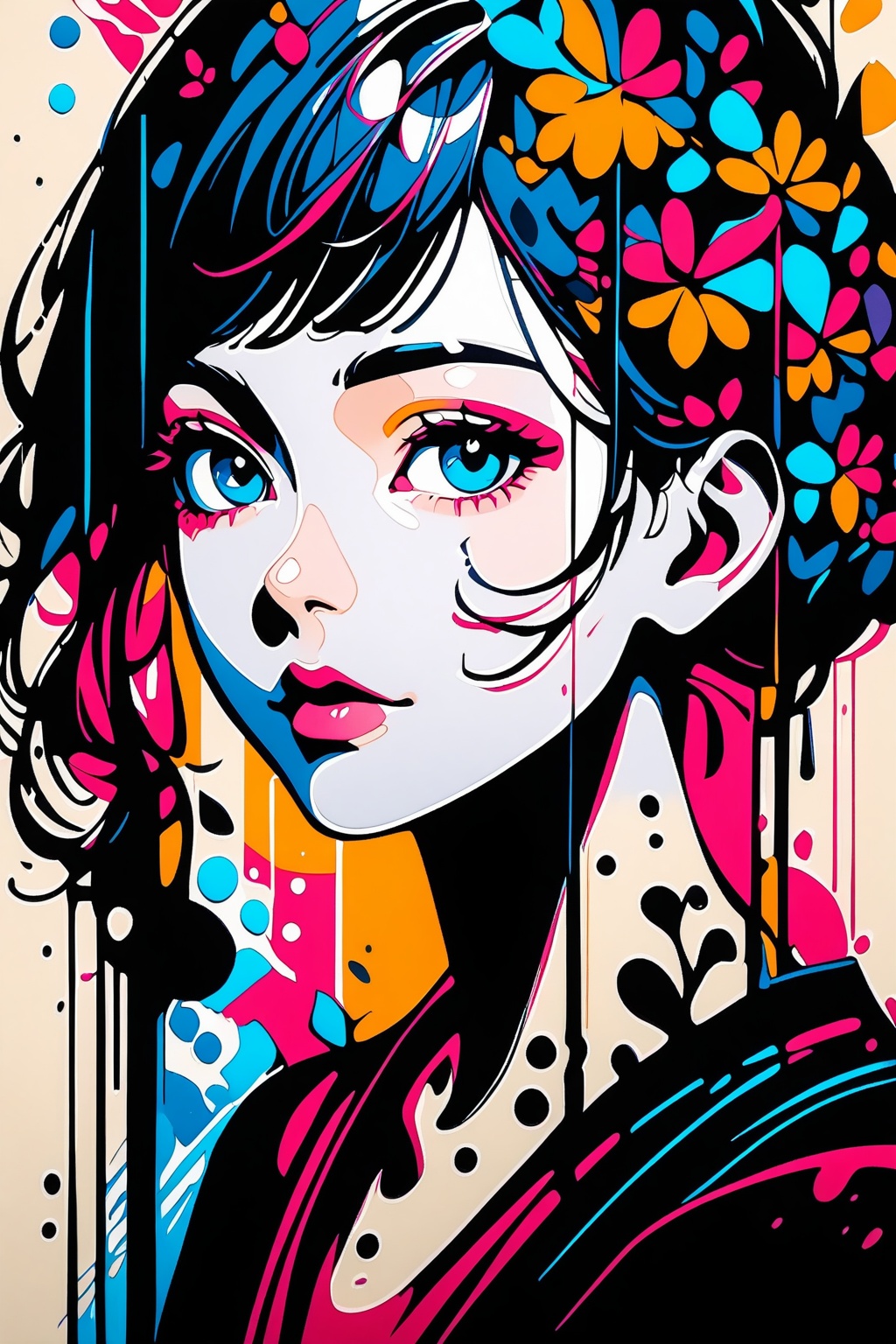 ink art,  Beautiful girl,  detailed image on Tensor.Art