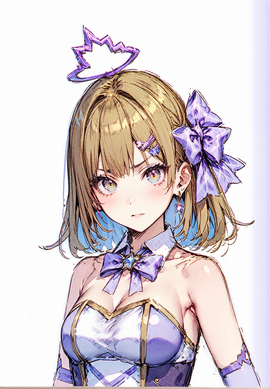 bow on hair. purple idol,  yellow eyes,  sketch on Tensor.Art