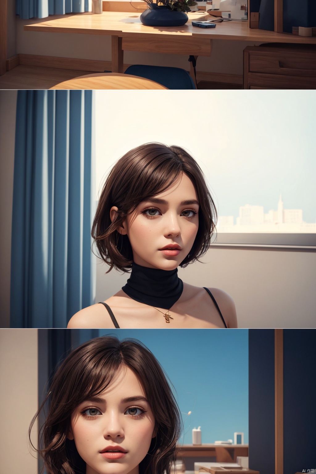 A 2D-painted portrait inserted into a 3D-generated scene, with the perspective and lighting of the scene perfectly matching the style of the portrait for a seamless integration. score_9, score_8_up, score_7_up,zPDXL, 2000S (STYLE) RETRO ARTSTYLE