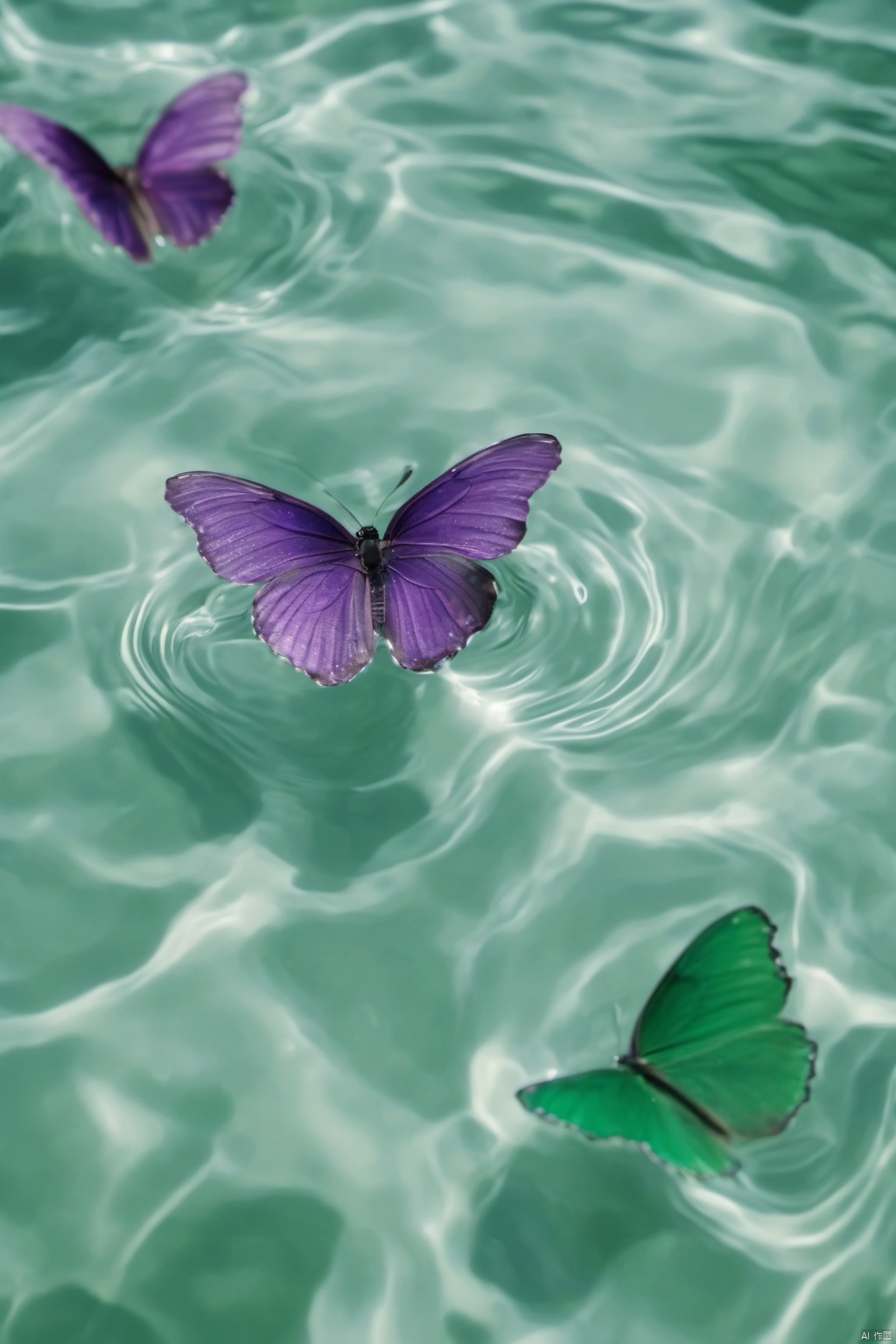 Water_butterfly,green butterfly,water,water ripplesrple