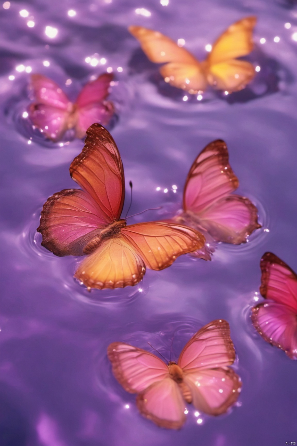  Water_butterfly,Rainbow fluorescent colors butterfly,water,water ripplesrple