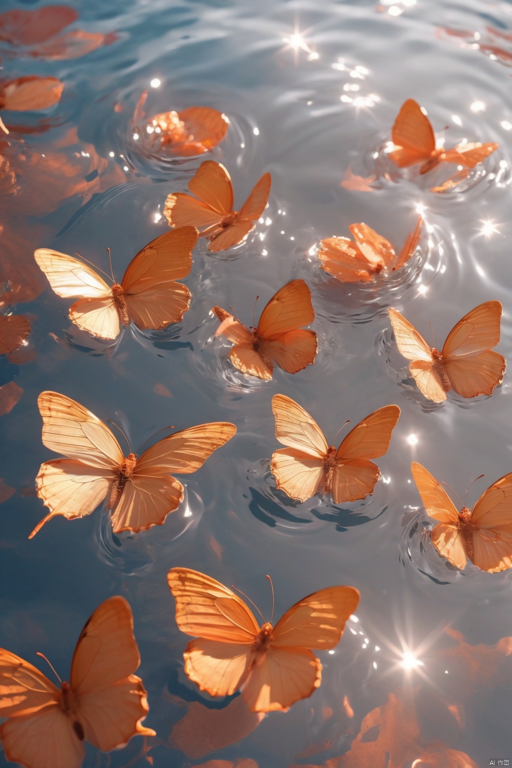  Water_butterfly,red butterfly,water,water ripples