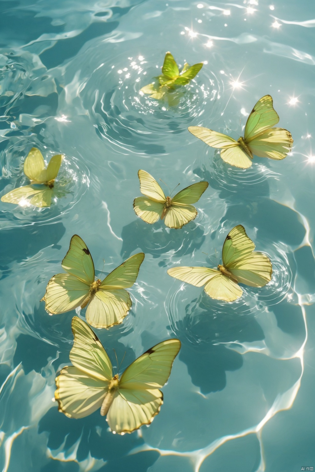  Water_butterfly,green butterfly,water,water ripples