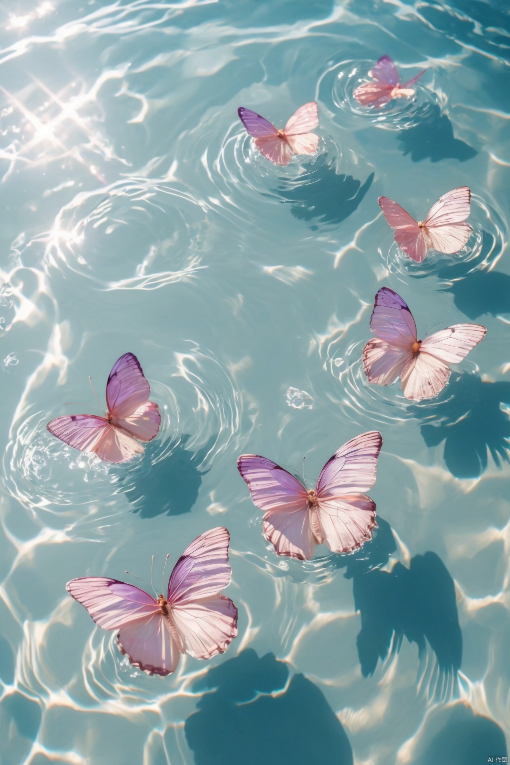  Water_butterfly,Holographic Color butterfly,water,water ripples,beach