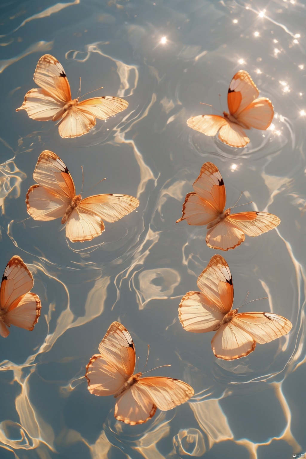  Water_butterfly,red butterfly,water,water ripples