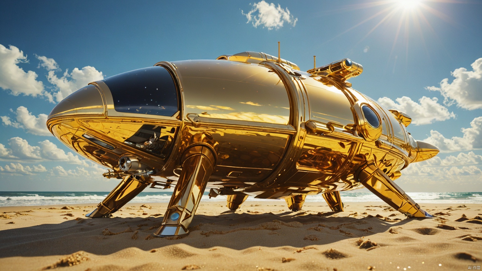 Spacecraft,
Beach,
Adequate sunlight,
Gold materials,
Optical materials,
