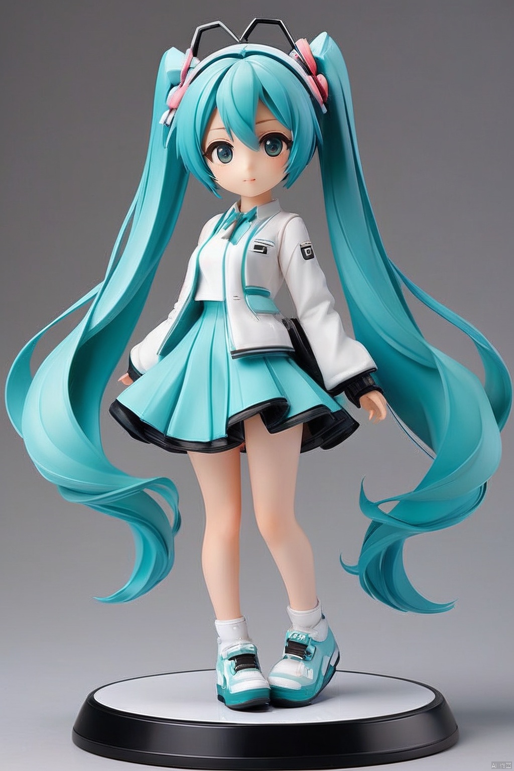  1girl,cute,garage kit,miku,simple background,masterpiece,best quality,very aesthetic,extremely detailed, RESIN MATERIAL STYLE, FIGURE