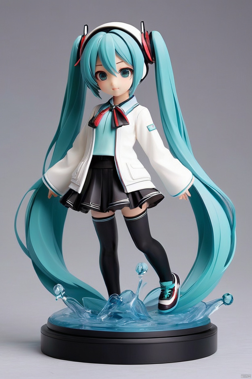 1girl,cute,garage kit,miku,simple background,masterpiece,best quality,very aesthetic,extremely detailed, RESIN MATERIAL STYLE, FIGURE