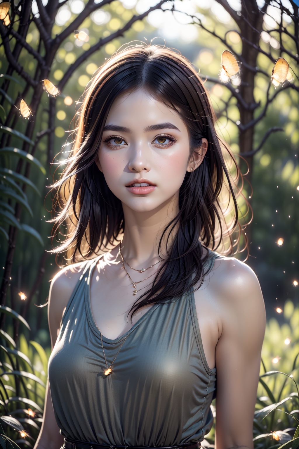 fashion portrait photo of beautiful young woman from the 60s wearing casual clothes standing in the middle of a open space...