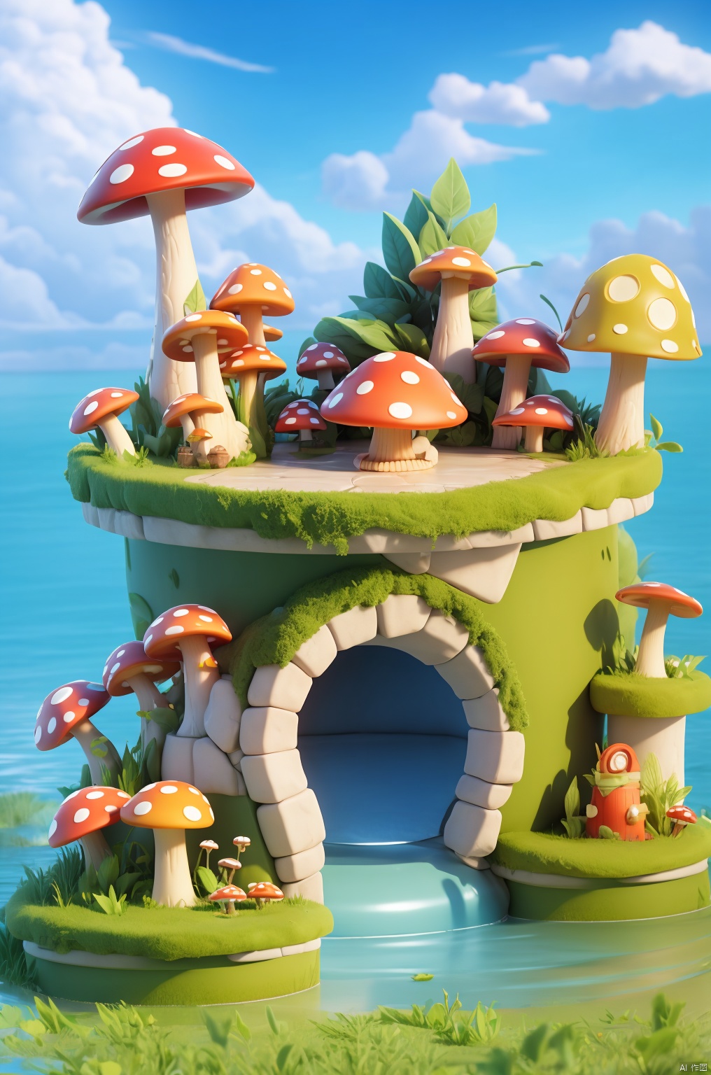 3D_style,
outdoors,water,sky,day,cloud,flower, E-commerce booth, grass,scenery,mushroom, green theme,

professional 3d model, anime artwork pixar, 3d style, good shine, OC rendering, highly detailed, volumetric, dramatic lighting, ,E-commerce