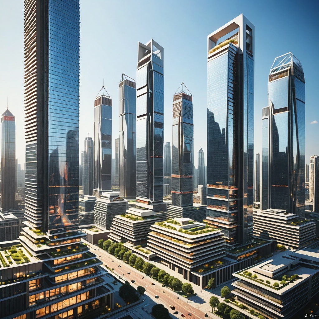 A modern city, High rise buildings, Modern architecture,