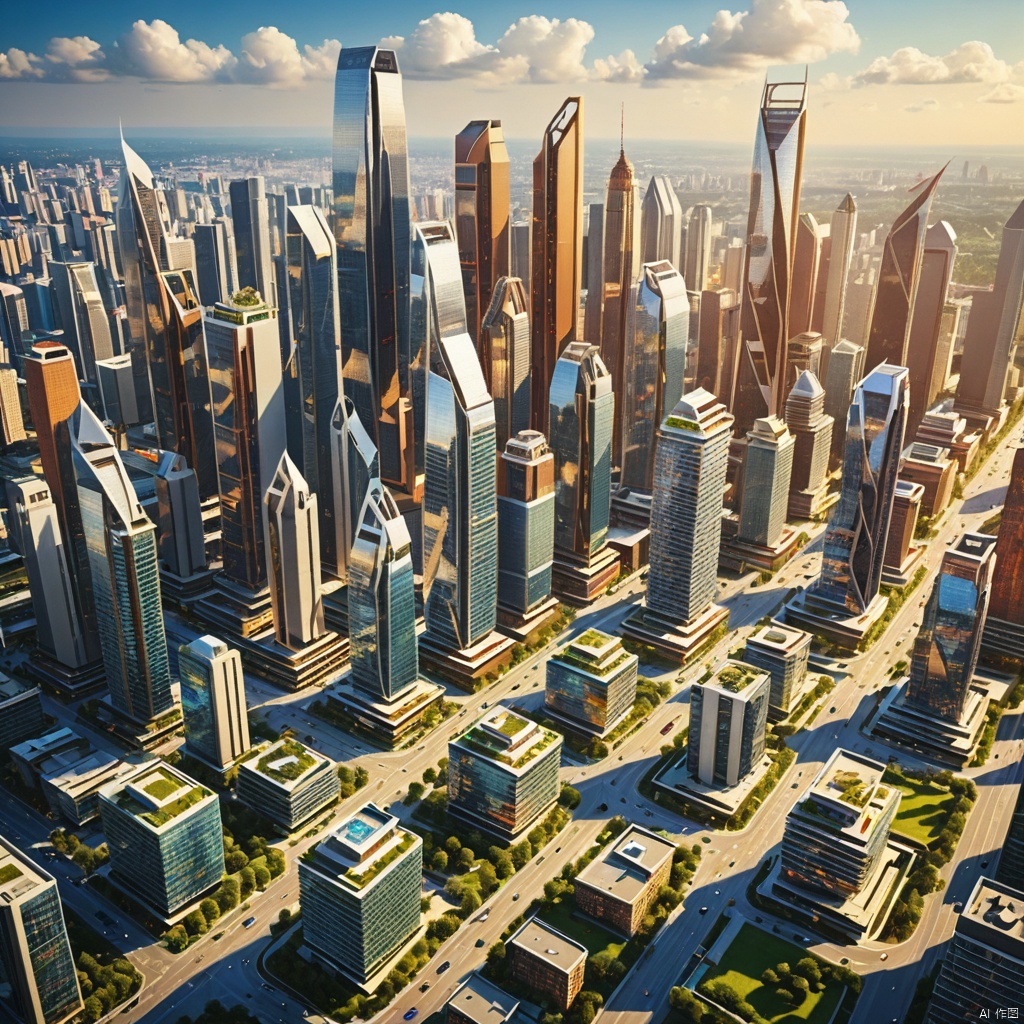  A modern city,
High rise buildings,
Modern architecture,