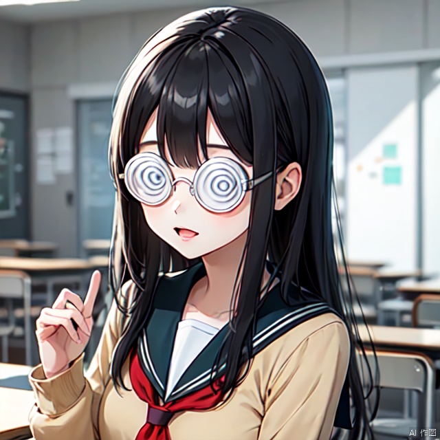  1girl, @@_glasses, alina gray, solo, school_uniform,