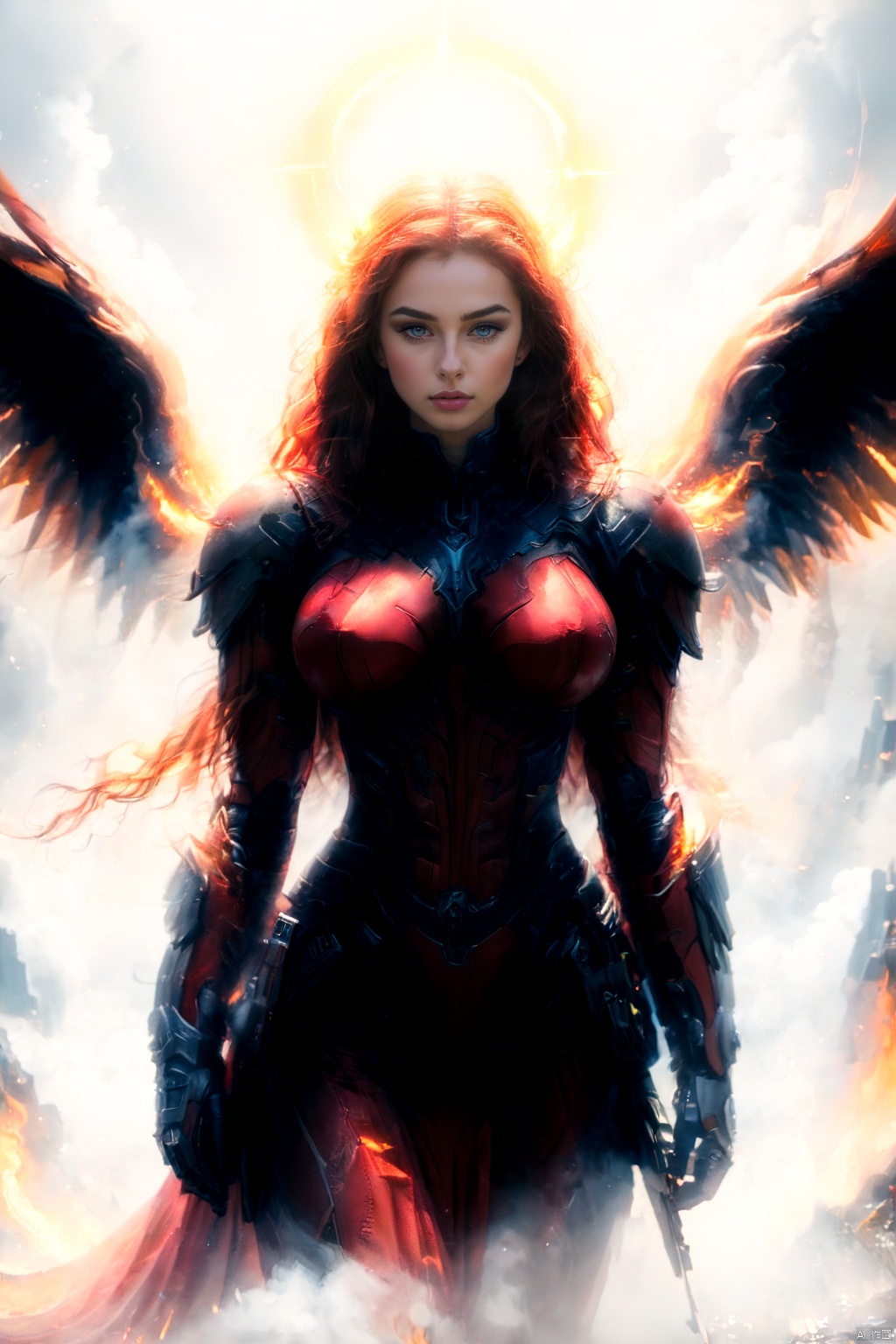 masterpiece, top quality,phoenix dark is x-men, beautiful and aesthetic:1.2, (1girl:1.3), (full body:1.5),red suitbody ,looking at viewer,fire hair, extreme detailed,(fire hands:1.5),fire,smoke,goddess, detailed, detail fingers, detail face, masterpiece,ultra realistic,32k,extremely detailed CG unity 8k wallpaper, best quality, Cinematic photography, movie mood, cinematic light, compelling composition, storytelling elements, conveys emotion, mood, and narrative depth, creating visually striking images that feel like still frames from a film, Cinematic portrait photography, capture subject in a way that resembles a still frame from a movie, cinematic lighting, story, narrative quality, drawing viewers into the scene and evoking a sense of cinematic immersion, capturing emotion, professional, engaging, compelling composition, night photography, nocturnal beauty, city lights, starry skies, celestial wonders, moonlit landscapes, urban glow, capturing the essence of darkness, ethereal atmosphere, dramatic shadows, magical ambiance, long exposure techniques, expert use of light sources,MECHA ANGEL SOLDIER,TRIDENT,Heavenly Breasts