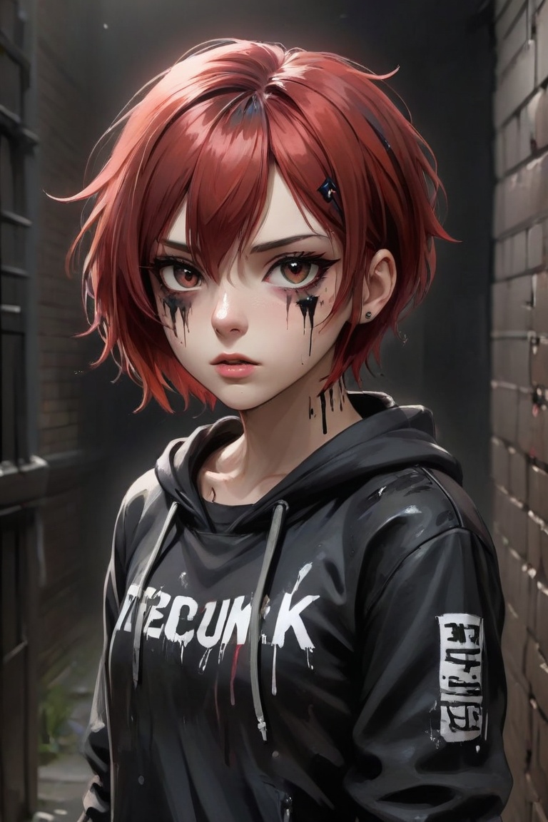 teenage girl on a backstreet alley,  teary eyes,  teenage outfit on Tensor.Art