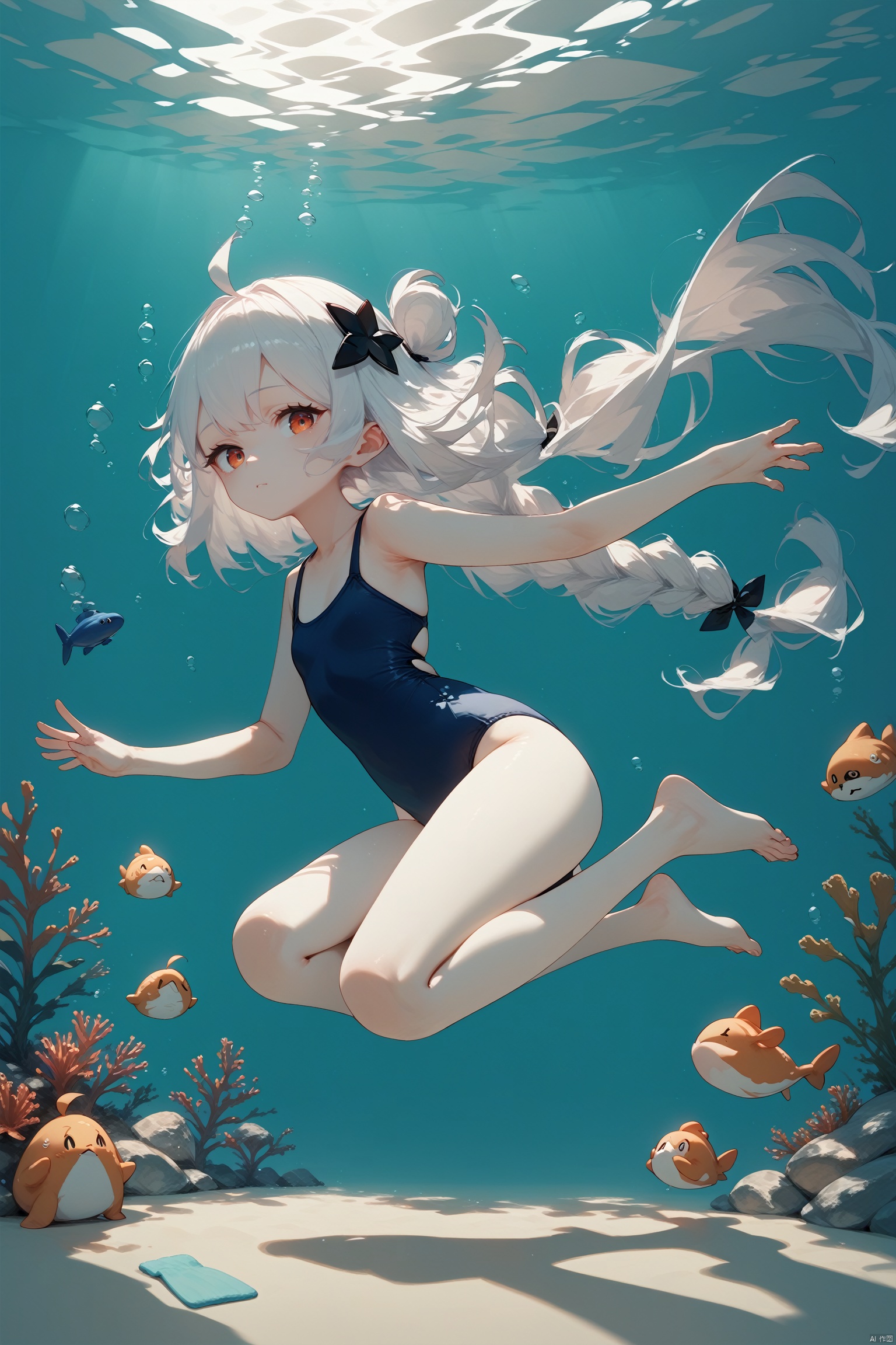  score_10,score_9_up,score_8_up,score_7_up,hadrian,simple background,dramatic Lighting,1girl,looking atviewer,underwater,le malin \(azur lane\),swimsuit,barefoot,yoga,floating, 1 girl