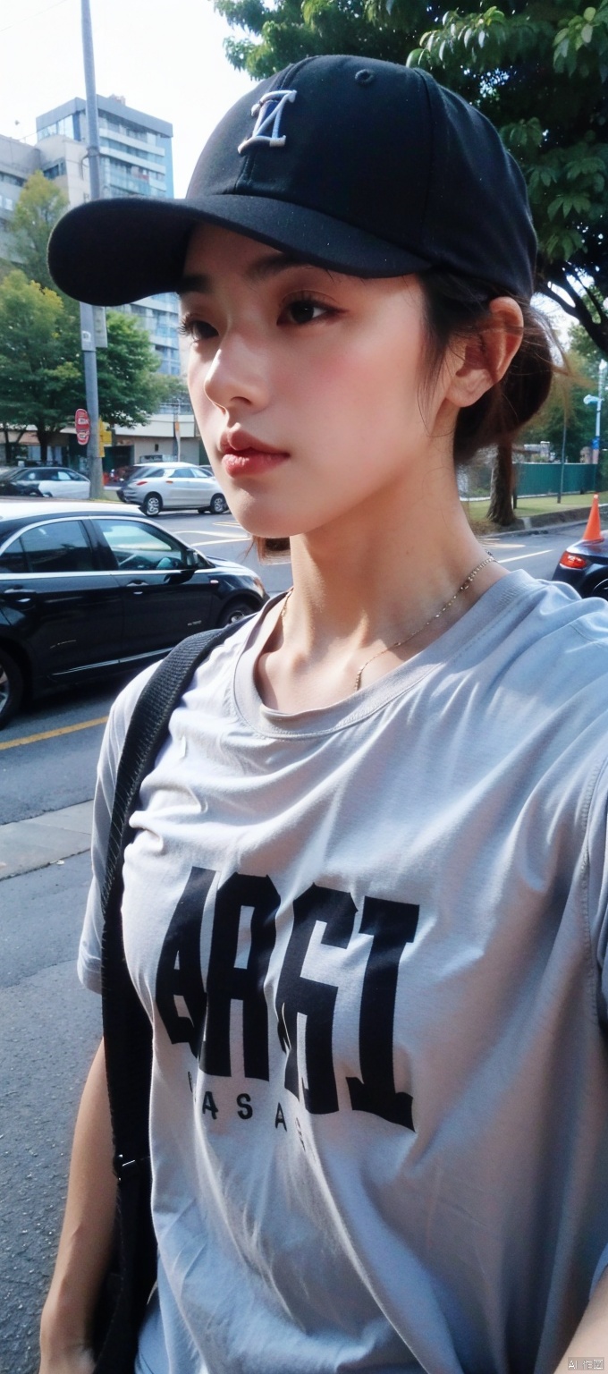 1girl,solo,shirt,1boy,hat,male focus,baseball cap,
