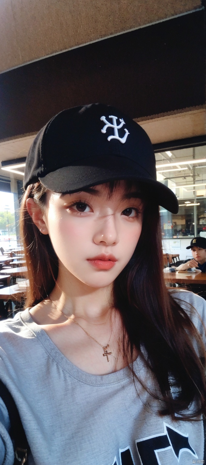  1girl,solo,shirt,1boy,hat,male focus,baseball cap,looking_at_viewer
