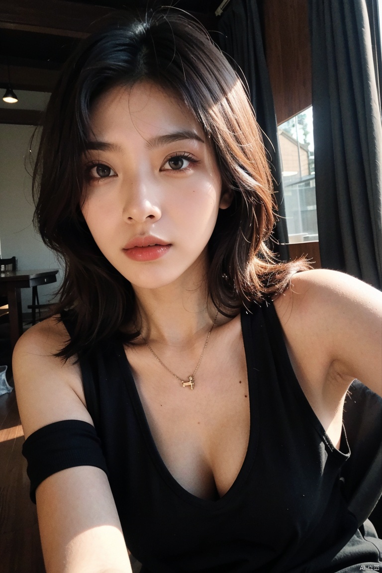  1girl,solo,shirt,1boy,male focus,looking at viewer,30 years old,face photo,narrow eyes,Chinese,black **** top,black jacket,brown hair,moyou