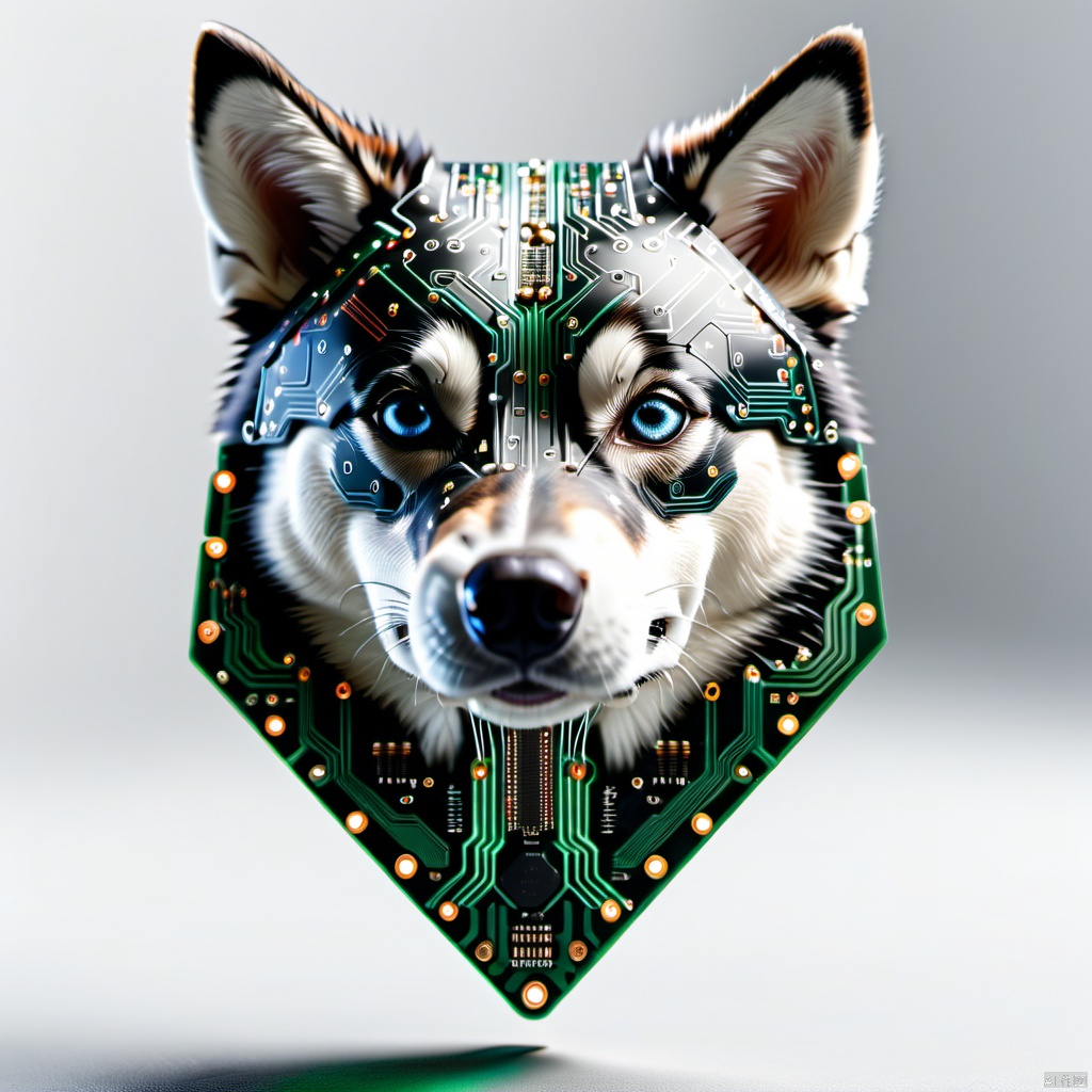  mad-circuit , made of circuits and electronic components, husky