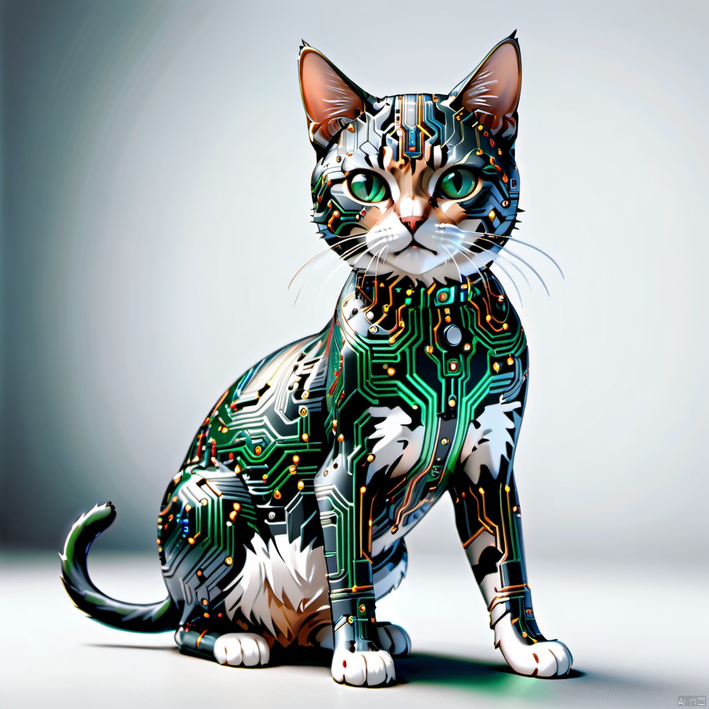  mad-circuit , made of circuits and electronic components, cat