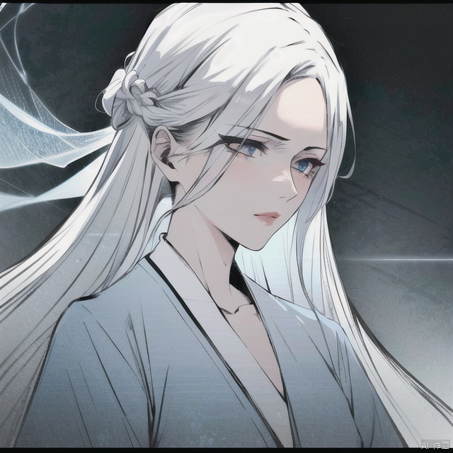  solo, highly detailed, cinematic highlight hair, (best quality), ((masterpiece)),1girl, silver hair,simple_background, (white veil), long hair, blue eyes, portrait,ning,hanfu, ning,see-through,
