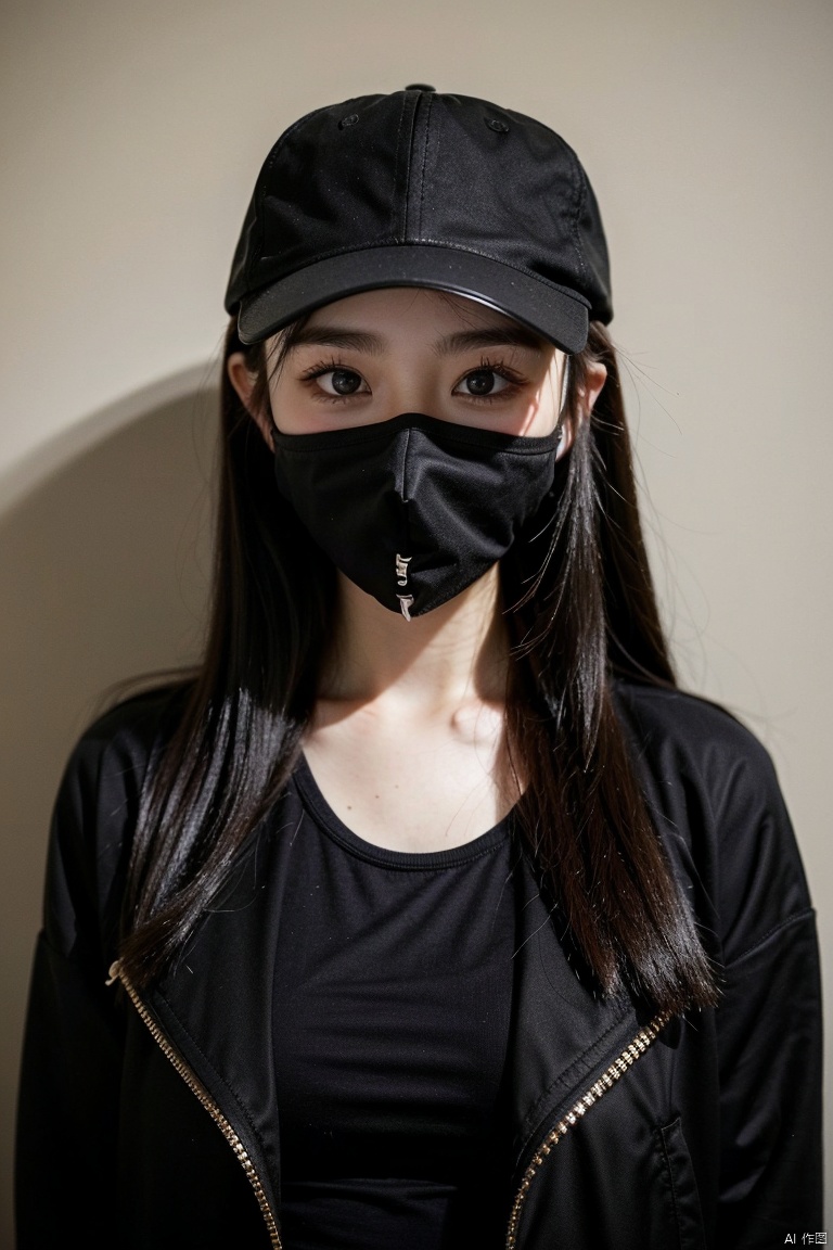  1girl,solo,shirt,male focus,looking at viewer,30 years old,face photo,narrow eyes,Chinese,black **** top,black jacket,brown hair,moyou,hat,mask, MMN,30 years old, 1 girl